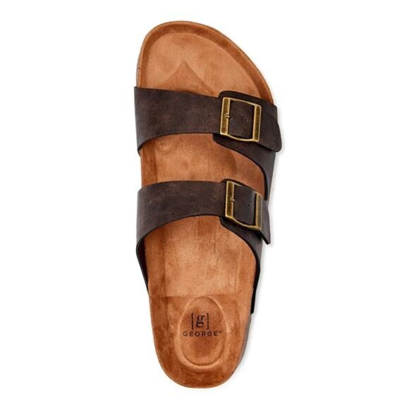 Men's Brown Hip Strap Sandals, Casual Slide-On Style Twin Buckle Accents Size 12 - Picture 4 of 5